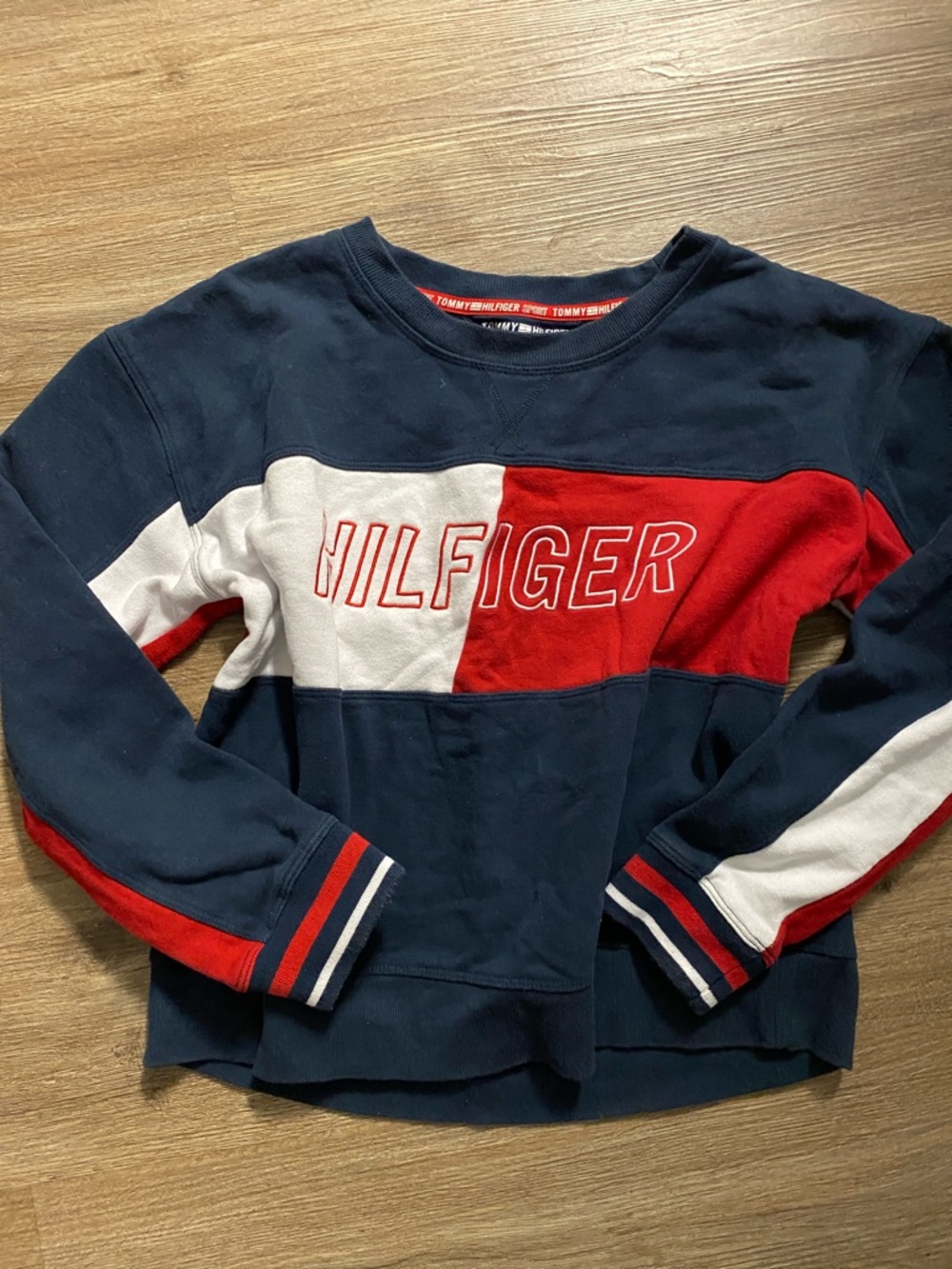 Tommy Hilfiger Navy Red White Logo Block Crewneck Sweatshirt